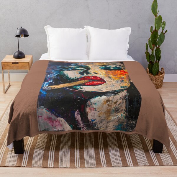 Item preview, Light It Up - Bold Woman Smoking Cigar with Expressive Colors and Fiery Energy designed and sold by OlfactoART Studio.
