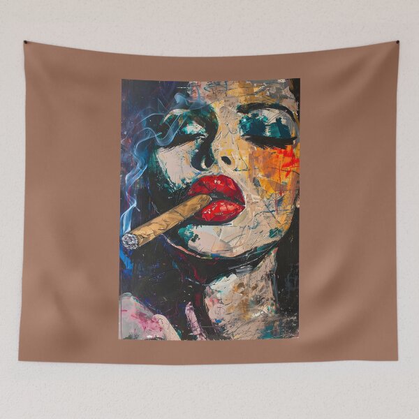Item preview, Light It Up - Bold Woman Smoking Cigar with Expressive Colors and Fiery Energy designed and sold by OlfactoART Studio.