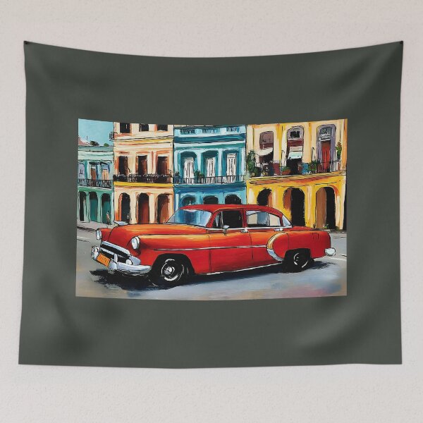 Item preview, Cruising Through Color - Red Vintage Car Amid Havana's Historic Charm designed and sold by OlfactoART Studio.