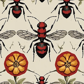 Artwork thumbnail, Cottage Core Insect Pattern by PatronesKawai