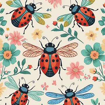 Artwork thumbnail, Cottage Core Insect Pattern by PatronesKawai