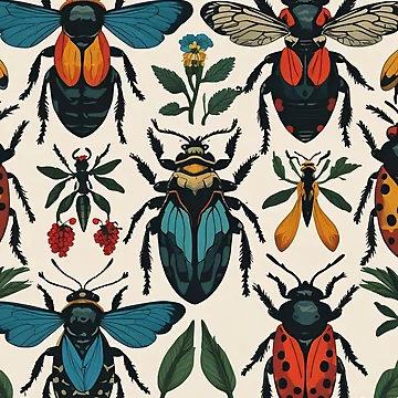 Artwork thumbnail, Cottage Core Insect Pattern by PatronesKawai