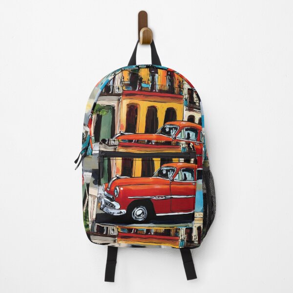 Item preview, Cruise Through Nostalgia - Vintage Red Car and Colorful Havana Street Life Abstract Digital AI Art designed and sold by OlfactoART Studio.
