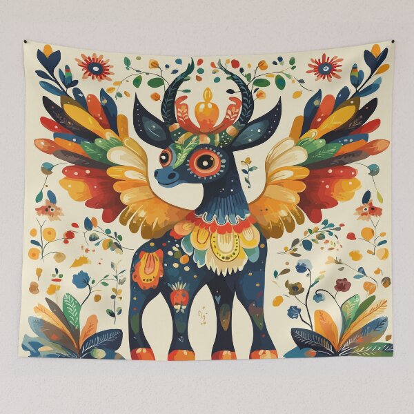 Item preview, Fantasy creature alebrije cute vibrant colors and flowers kawaii eyes winged bull designed and sold by Mexa-Artists.