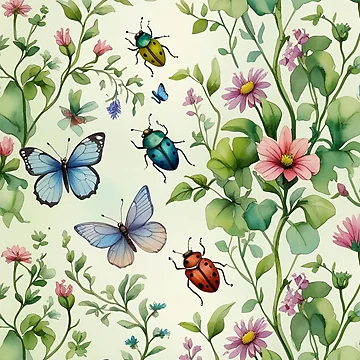 Artwork thumbnail, Cottage Core Insect Pattern by PatronesKawai
