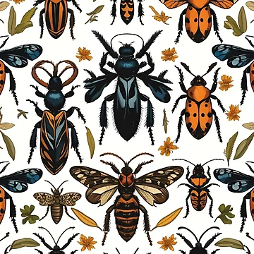 Artwork thumbnail, Cottage Core Insect Pattern by PatronesKawai