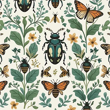 Artwork thumbnail, Cottage Core Insect Pattern by PatronesKawai