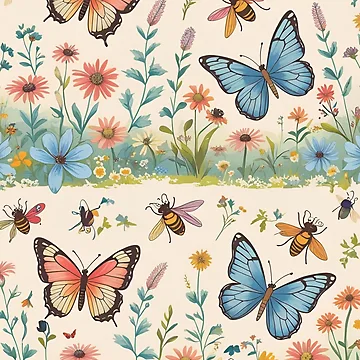 Artwork thumbnail, Cottage Core Insect Pattern by PatronesKawai