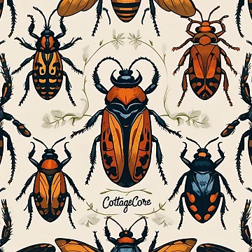 Artwork thumbnail, Cottage Core Insect Pattern by PatronesKawai