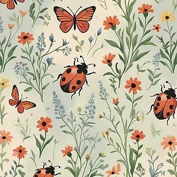 Artwork thumbnail, Cottage Core Insect Pattern by PatronesKawai