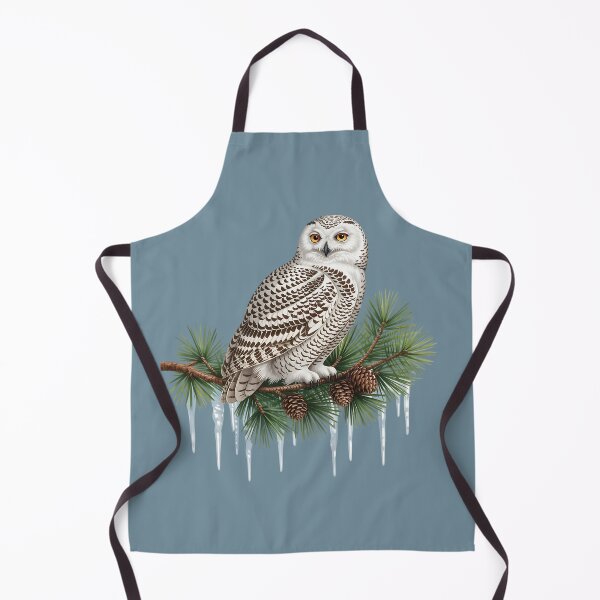 Artikelvorschau, Schneeeule auf eisiger Kiefernzweig-Vintage-Winterkunst entworfen und verkauft von BirdsnStuff.