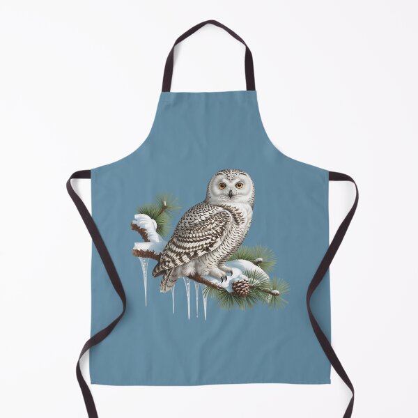 Artikelvorschau, Schneeeule auf eisiger Kiefernzweig-Vintage-Winterkunst entworfen und verkauft von BirdsnStuff.