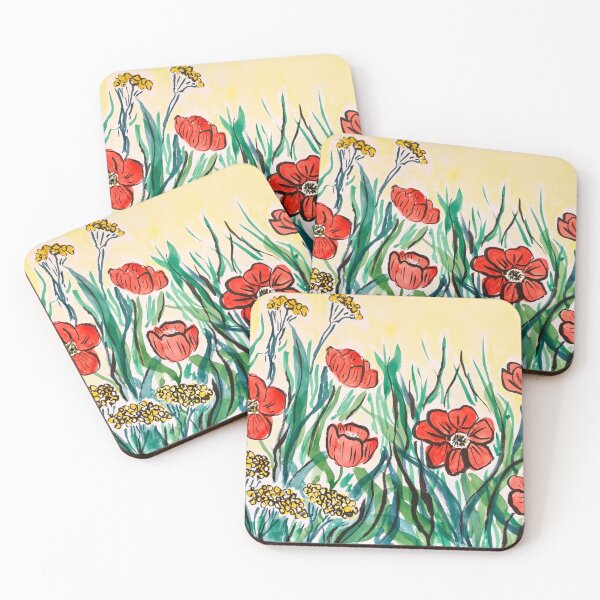Item preview, Field of Poppies and Yarrow — Vibrant Floral Watercolor designed and sold by TheWorstedGrey.