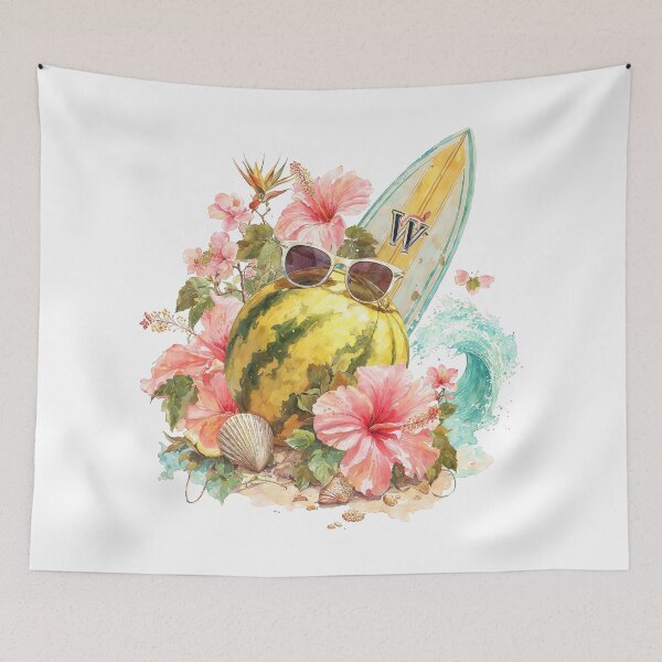 Item preview, Cool Watermelon Summer Vibes with Surfboard and Hibiscus designed and sold by Anastasiia Yurevych.