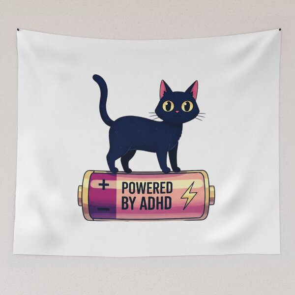 Item preview, Powered By ADHD Cat Pink designed and sold by MotivaChic.