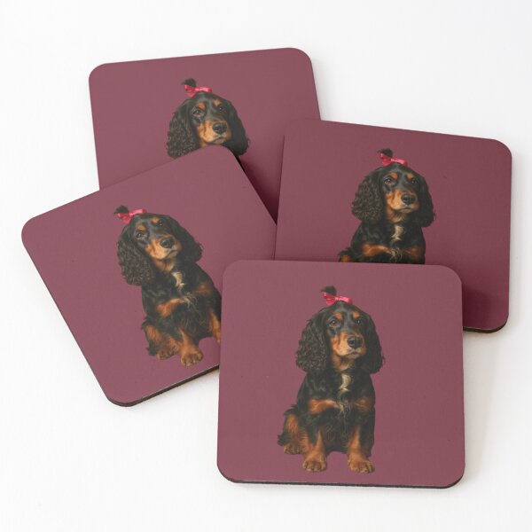 Item preview, Portrait of a Black and Tan Dog with a Red Bow on Black Background designed and sold by LoomisDreams.