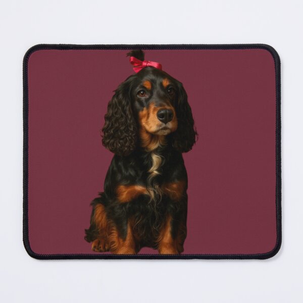 Item preview, Portrait of a Black and Tan Dog with a Red Bow on Black Background designed and sold by LoomisDreams.