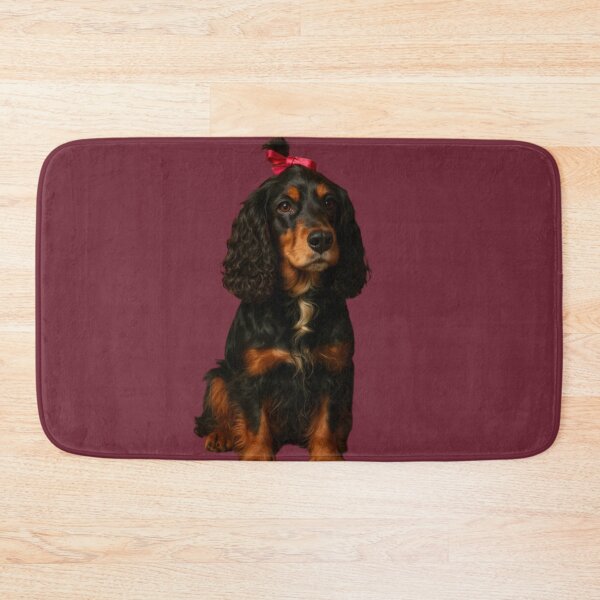 Item preview, Portrait of a Black and Tan Dog with a Red Bow on Black Background designed and sold by LoomisDreams.