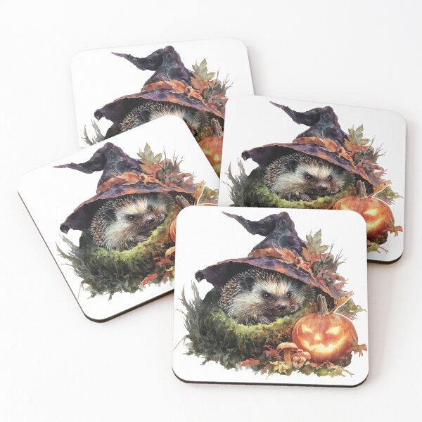 Item preview, Halloween Hedgehog in Witch Hat with Pumpkin and Leaves designed and sold by Anastasiia Yurevych.