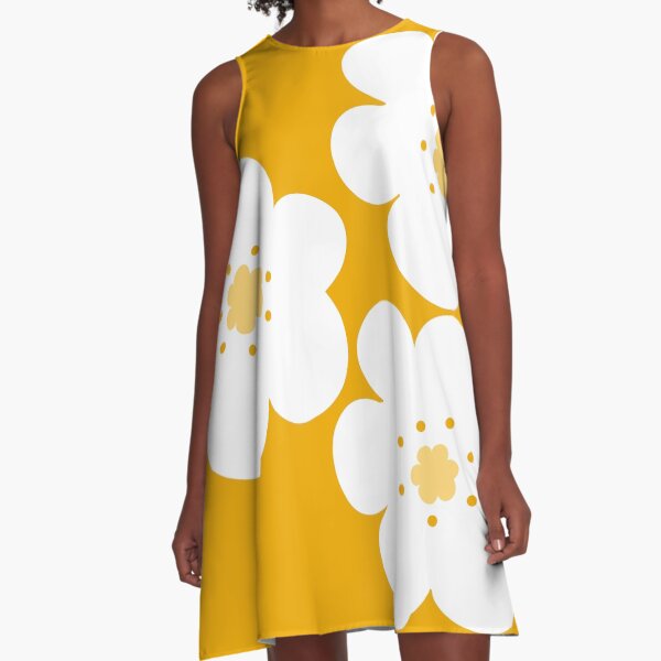 Item preview, 60's 70's Retro Scandinavian Flowers in White, Gold and Yellow designed and sold by MellowCat.