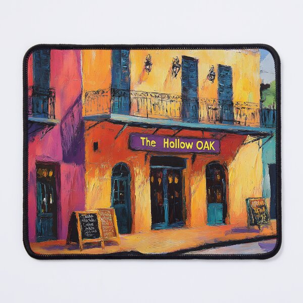 Item preview, Step Into The Hollow Oak Bar - A Colorful Slice of New Orleans Street Life Abstract Digital AI Art designed and sold by OlfactoART Studio.