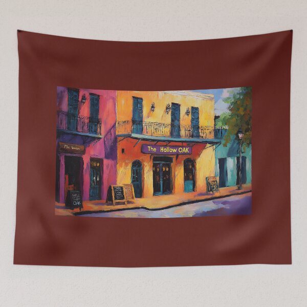 Item preview, Step Into The Hollow Oak Bar - A Colorful Slice of New Orleans Street Life Abstract Digital AI Art designed and sold by OlfactoART Studio.