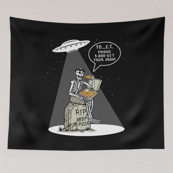 Item preview, ALIEN TRYING TO STEAL PIZZA FROM SKELETON designed and sold by FlutteringWings.