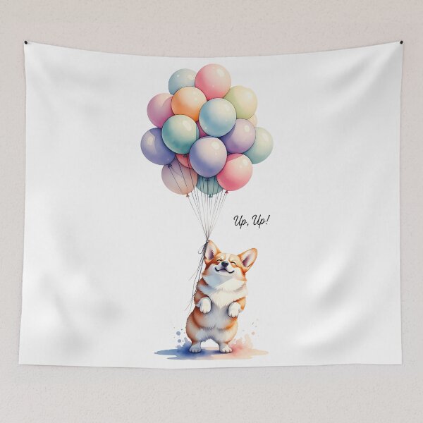 Item preview, Watercolor Corgi Lifted by Pastel Balloons    designed and sold by zoughlal.