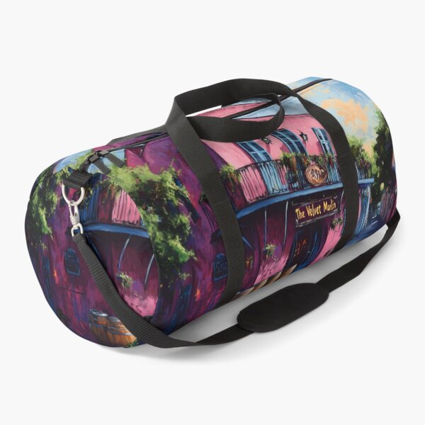 Item preview, Enter The Velvet Marlin Bar- A Pink Icon of New Orleans Nightlife Radiating Charm with Wooden Barrels and Lively Sky designed and sold by OlfactoART Studio.