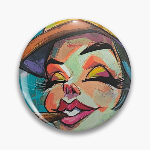 Item preview, Cigar and Sass - Playful Caricature of a Joyful Woman with Blue Hair and Bold Style designed and sold by OlfactoART Studio.