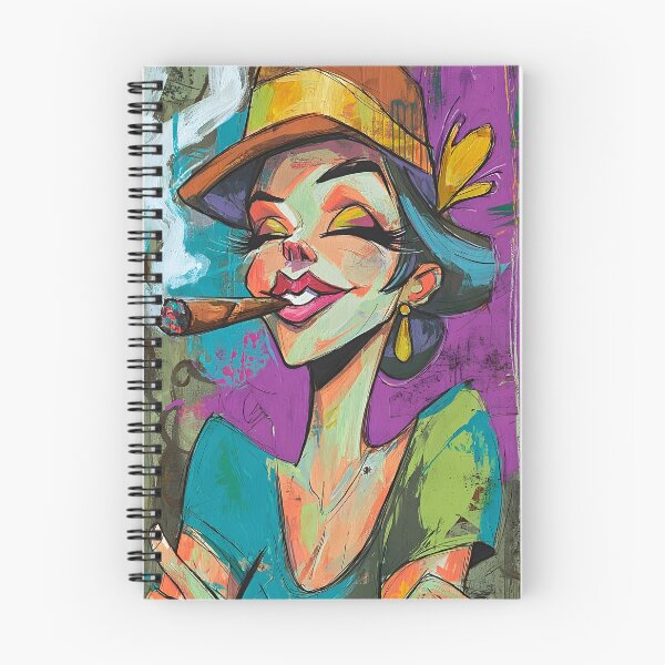 Item preview, Cigar and Sass - Playful Caricature of a Joyful Woman with Blue Hair and Bold Style designed and sold by OlfactoART Studio.