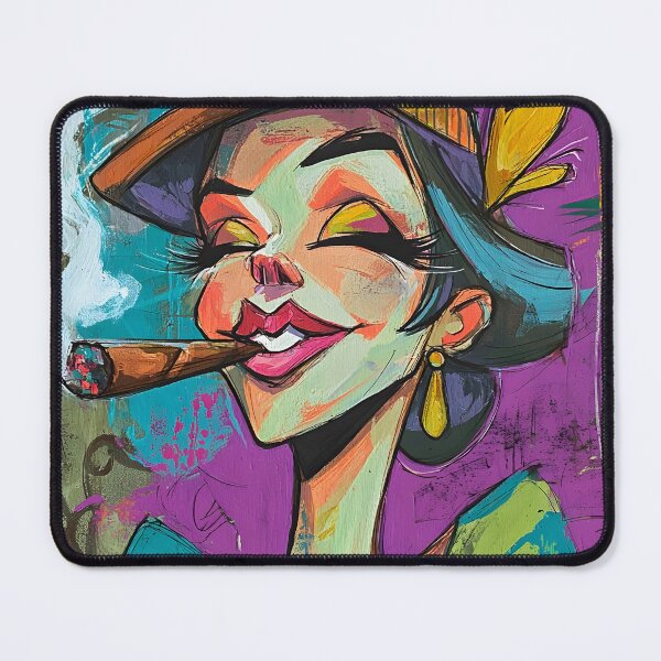 Item preview, Cigar and Sass - Playful Caricature of a Joyful Woman with Blue Hair and Bold Style designed and sold by OlfactoART Studio.