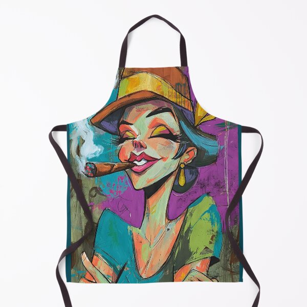 Item preview, Cigar and Sass - Playful Caricature of a Joyful Woman with Blue Hair and Bold Style designed and sold by OlfactoART Studio.