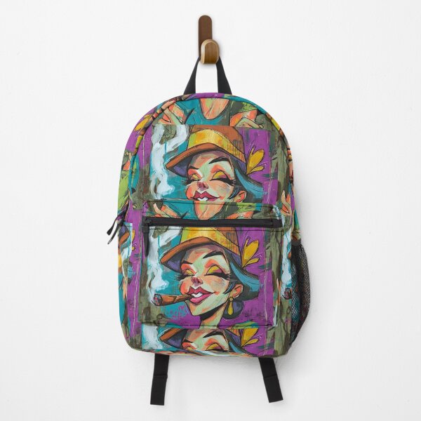 Item preview, Cigar and Sass - Playful Caricature of a Joyful Woman with Blue Hair and Bold Style designed and sold by OlfactoART Studio.