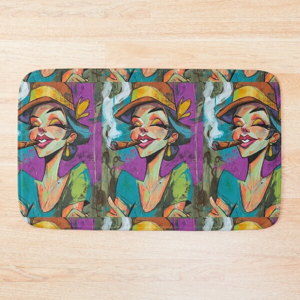 Item preview, Cigar and Sass - Playful Caricature of a Joyful Woman with Blue Hair and Bold Style designed and sold by OlfactoART Studio.