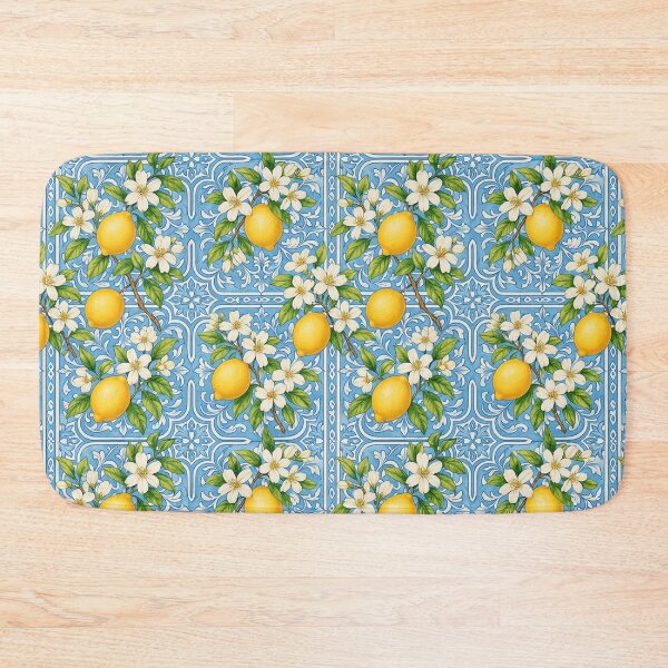 Item preview, Amalfi Lemon Tiles Pattern Light Blue designed and sold by PG Illustration.