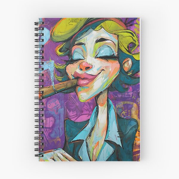 Item preview, Light It Up- Playful Woman in Suit Enjoying a Cigar with Bold Style and Wild Exaggerated Smile designed and sold by OlfactoART Studio.