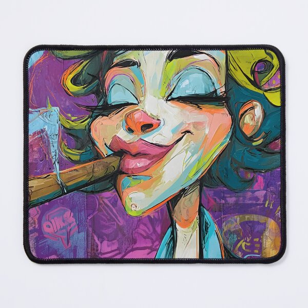 Item preview, Light It Up- Playful Woman in Suit Enjoying a Cigar with Bold Style and Wild Exaggerated Smile designed and sold by OlfactoART Studio.