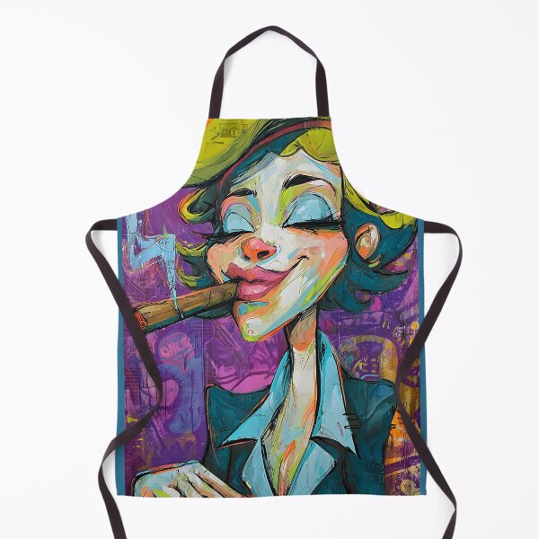 Item preview, Light It Up- Playful Woman in Suit Enjoying a Cigar with Bold Style and Wild Exaggerated Smile designed and sold by OlfactoART Studio.