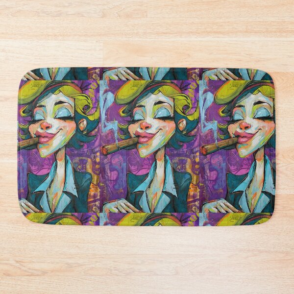 Item preview, Light It Up- Playful Woman in Suit Enjoying a Cigar with Bold Style and Wild Exaggerated Smile designed and sold by OlfactoART Studio.