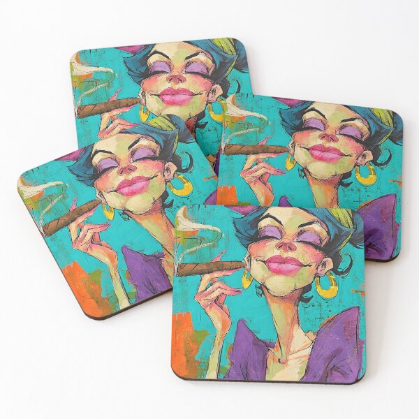 Item preview, Cigar Glow - Bold Cartoon Woman in Vivid Colors Exudes Cool Confidence designed and sold by OlfactoART Studio.