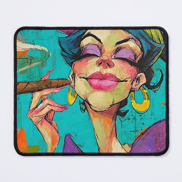 Item preview, Cigar Glow - Bold Cartoon Woman in Vivid Colors Exudes Cool Confidence designed and sold by OlfactoART Studio.