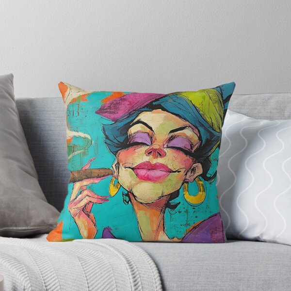 Item preview, Cigar Glow - Bold Cartoon Woman in Vivid Colors Exudes Cool Confidence designed and sold by OlfactoART Studio.