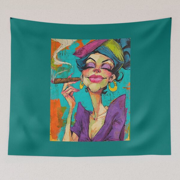 Item preview, Cigar Glow - Bold Cartoon Woman in Vivid Colors Exudes Cool Confidence designed and sold by OlfactoART Studio.