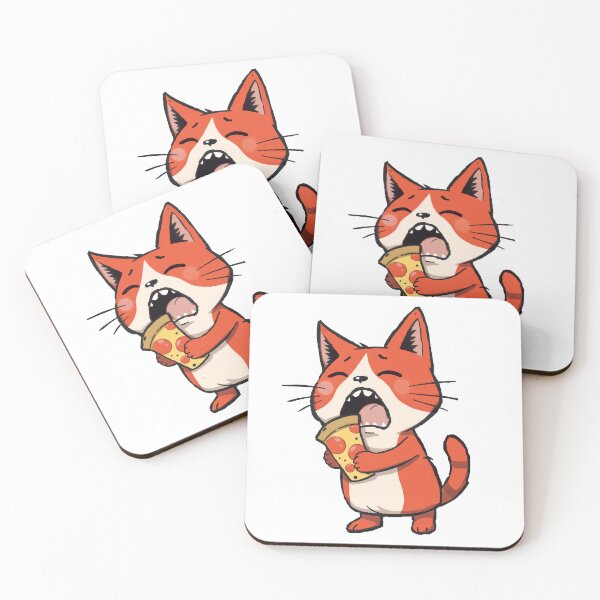 Item preview, Pizza Attack Cat – Orange Kitty with Wide Mouth and Slice in Paw designed and sold by Shape & Words.