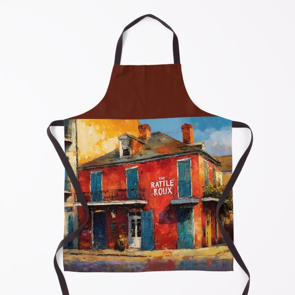 Item preview, The Rattle Roux Bar - Vibrant New Orleans Street Corner with Bold Red Facade and Blue Shutters designed and sold by OlfactoART Studio.