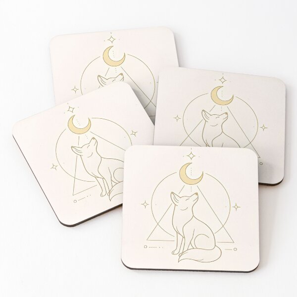 Item preview, Sacred Fox Gazing at the Moon – Sand and Gold Sacred Fox under Moonlight – Sand & Gold designed and sold by 	aluzia.design.