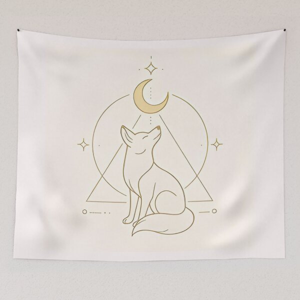 Item preview, Sacred Fox Gazing at the Moon – Sand and Gold Sacred Fox under Moonlight – Sand & Gold designed and sold by 	aluzia.design.
