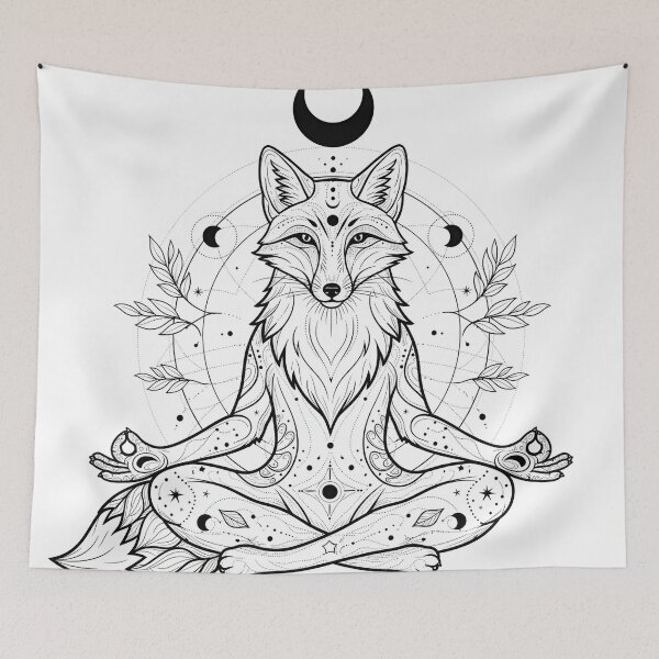 Item preview, Meditating Fox with Sacred Geometry – Cosmic White Meditating Fox with Sacred Geometry – Cosmic White designed and sold by 	aluzia.design.