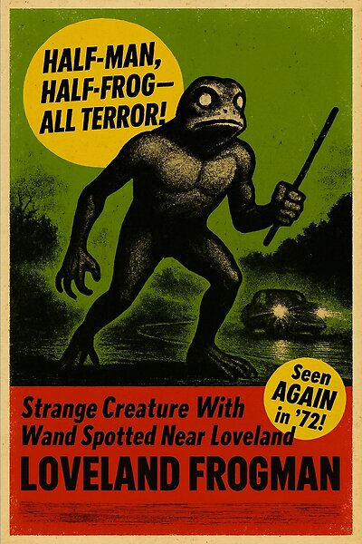 Loveland Frogman vintage tabloid artwork